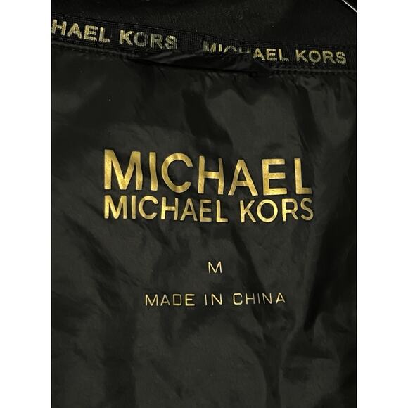 MICHAEL KORS BLACK DOWN QUILTED PUFFER JACKET COAT SIZE M STRETCH KNIT SLEEVES - Picture 5 of 7